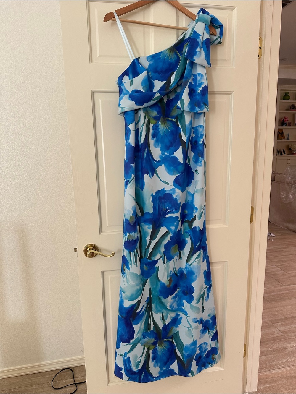 Adrianna Papell Blue Floral One-Shoulder Evening Dress